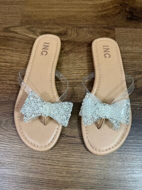 INC International Concepts Clear-Strap Sandals with Pearl Bow Size 6